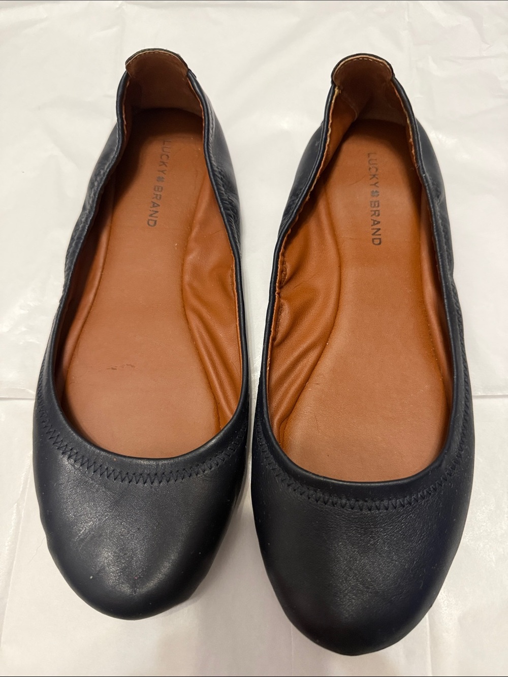 Lucky Brand Navy Leather Slip-On Ballet Flats
